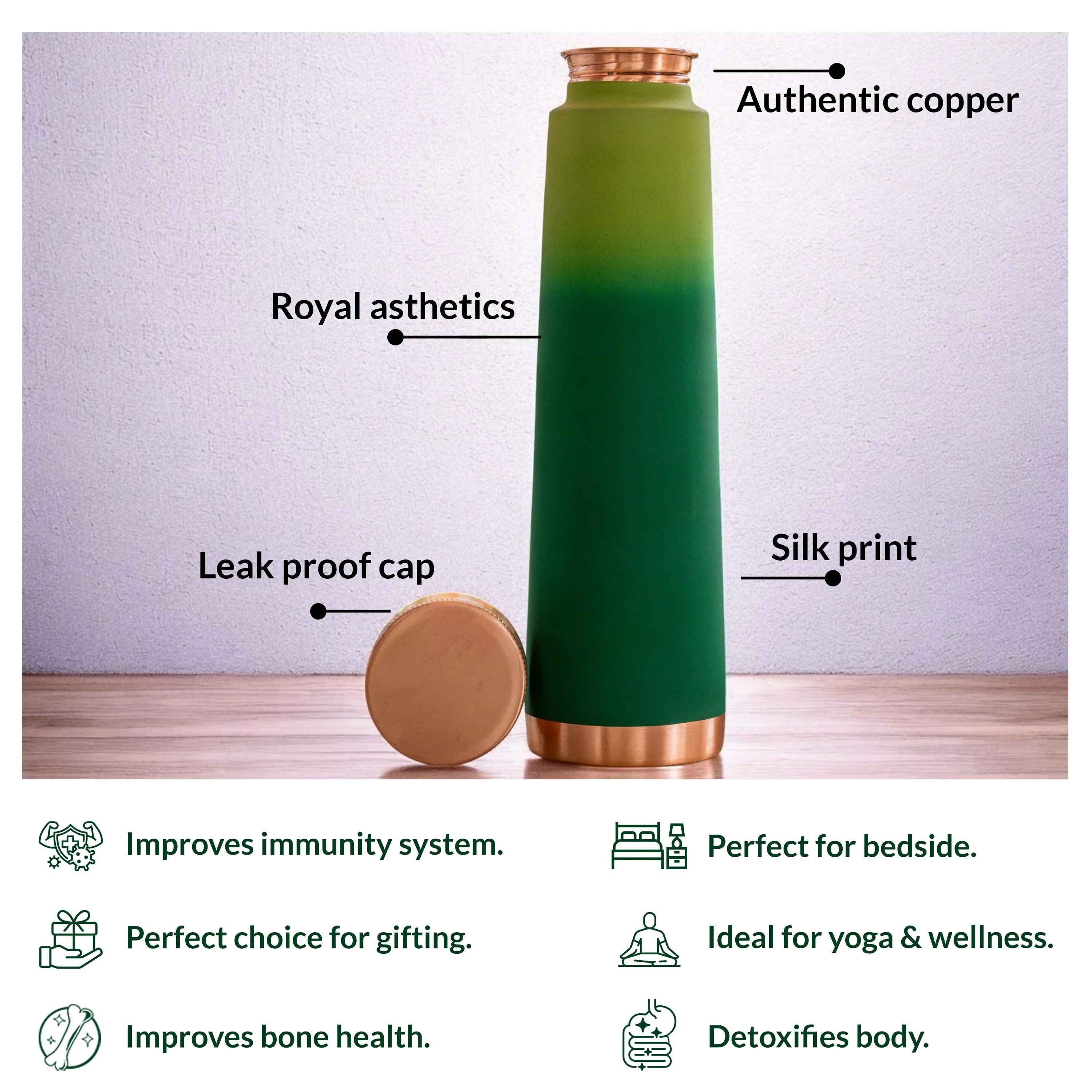 Pure copper bottle with pyramid shape and eye, catching colors green - 800 ML 161